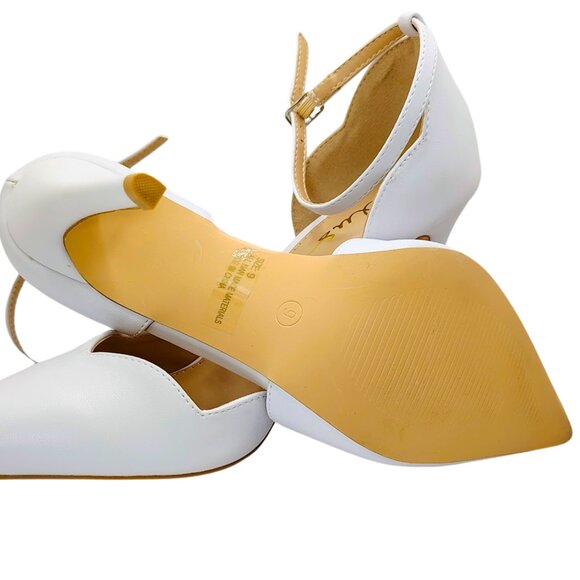 Lulus Kimo White Scalloped Ankle Strap Heels | Size 9 NWT - Picture 10 of 12